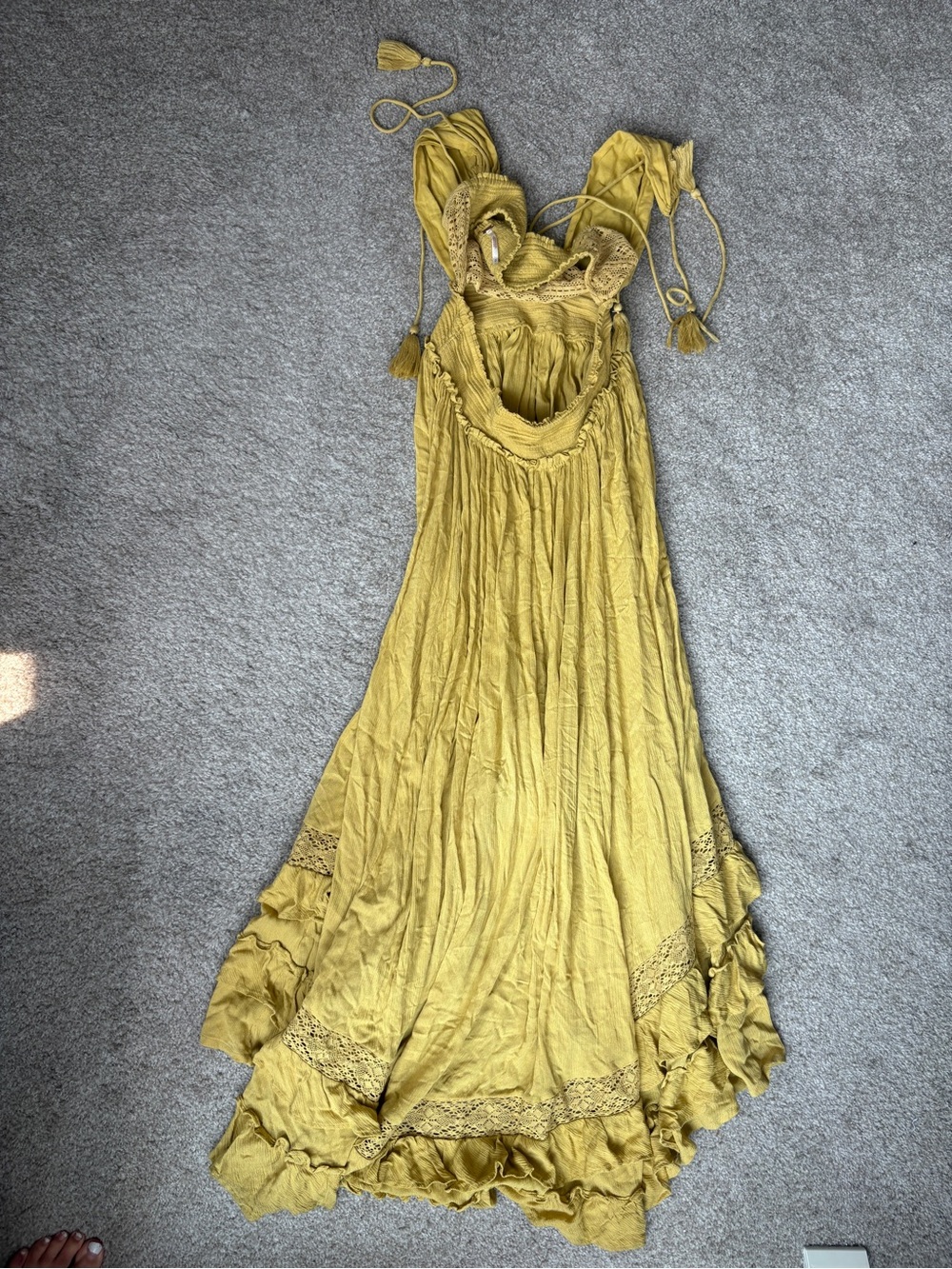 Free People Santa Maria Maxi Dress Mossy Gold Mustard Yellow Medium - Picture 5 of 7